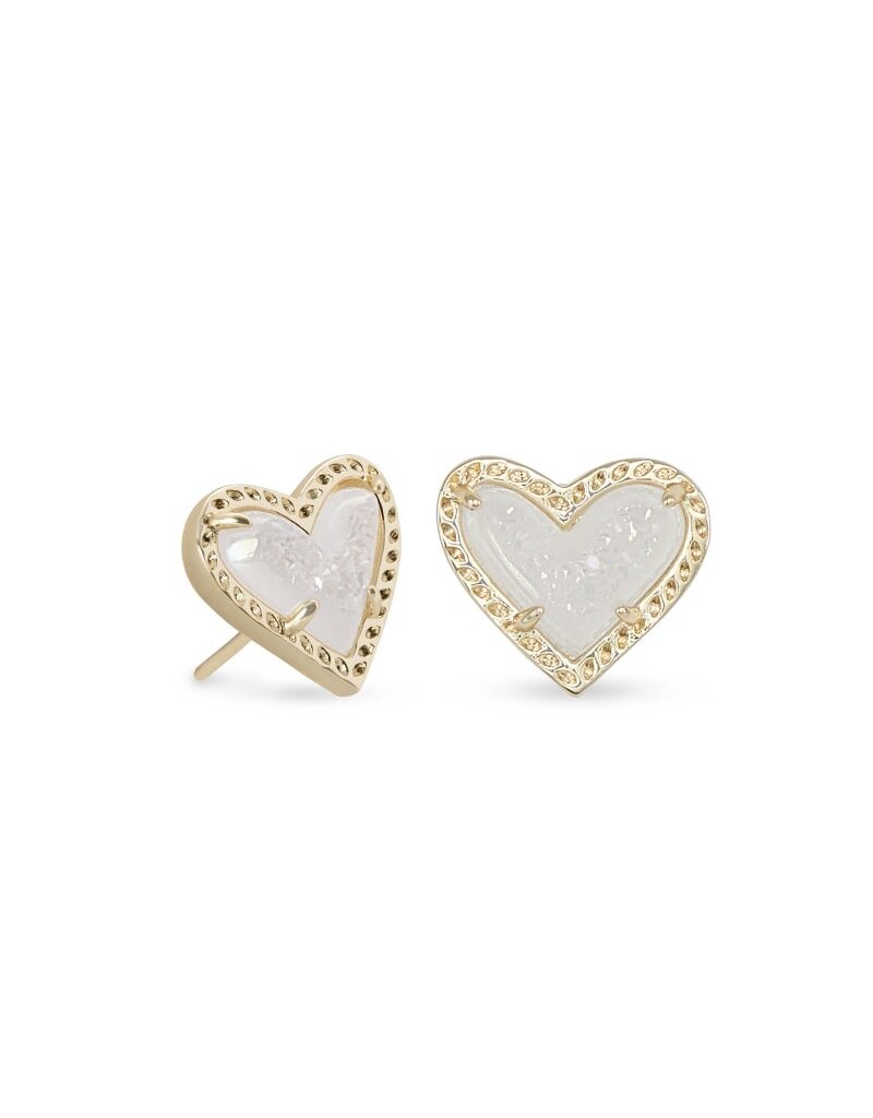 KENDRA SCOTT DESIGN Ari Heart Gold Stud Earrings in Iridescent Drusy