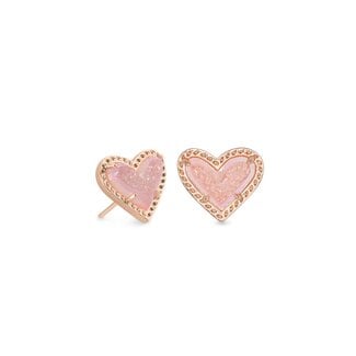 KENDRA SCOTT DESIGN Ari Heart Rose Gold Stud Earrings in Light Pink Drusy