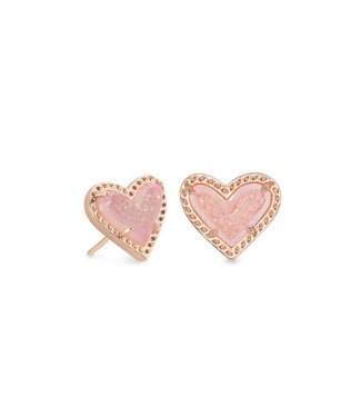 KENDRA SCOTT DESIGN Ari Heart Rose Gold Stud Earrings in Light Pink Drusy