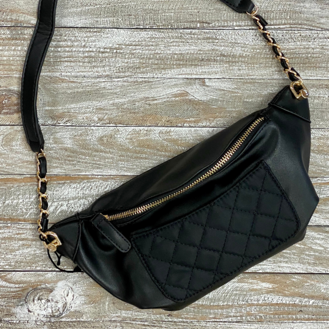 black and gold sling bag