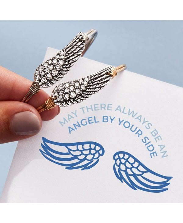 Crystal Angel Wing Bangle Bracelet in Silver
