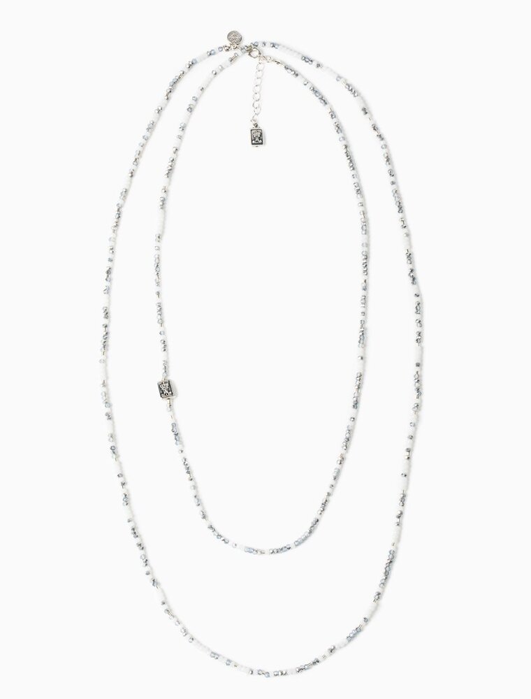 MY SAINT MY HERO Love Prayer Morse Code Rope Necklace - Silver/Blue/White