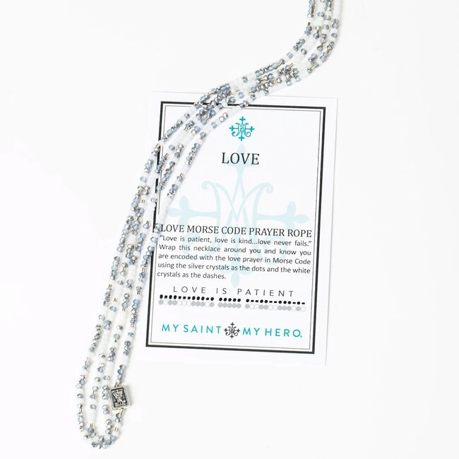 Love Prayer Morse Code Rope Necklace - Silver/Blue/White