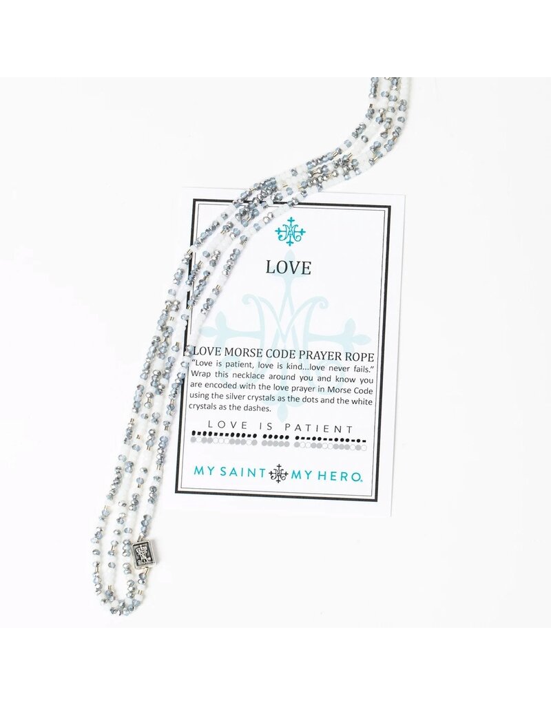 MY SAINT MY HERO Love Prayer Morse Code Rope Necklace - Silver/Blue/White