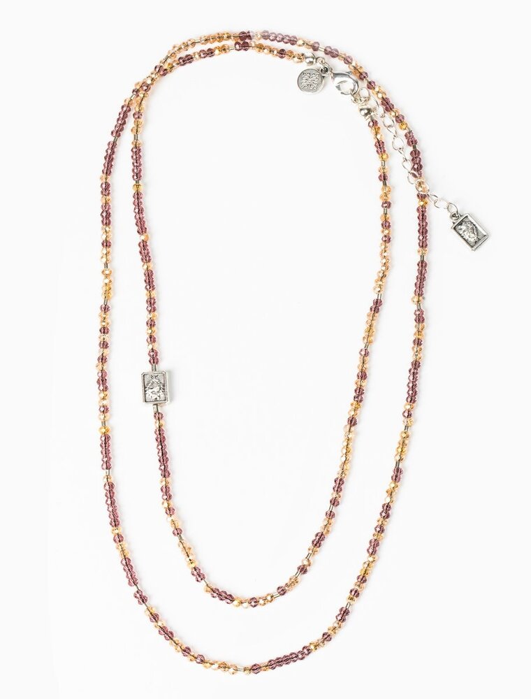 MY SAINT MY HERO Serenity Morse Code Rope Necklace - Silver/Pink/Topaz