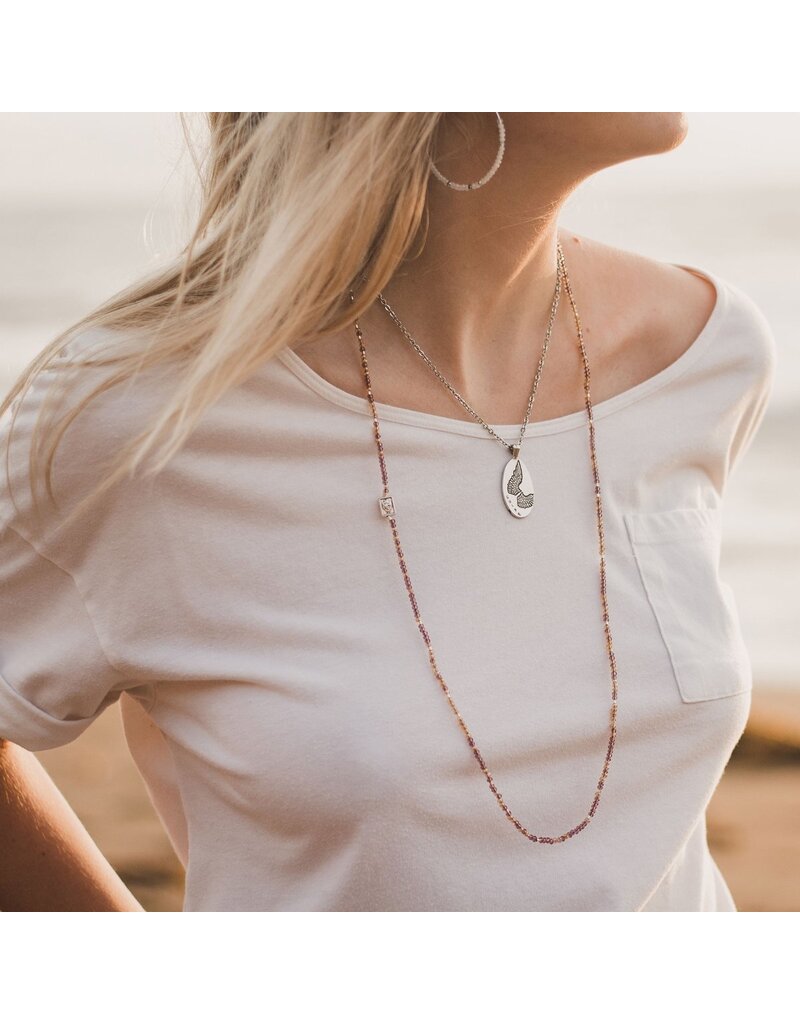 MY SAINT MY HERO Serenity Morse Code Rope Necklace - Silver/Pink/Topaz