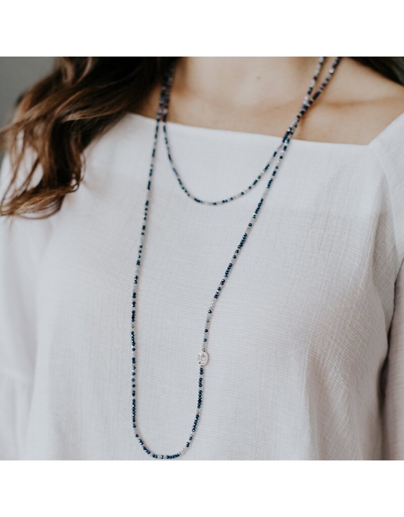 MY SAINT MY HERO Protection Archangel Michael Prayer Morse Code Rope Necklace - Silver/Blue