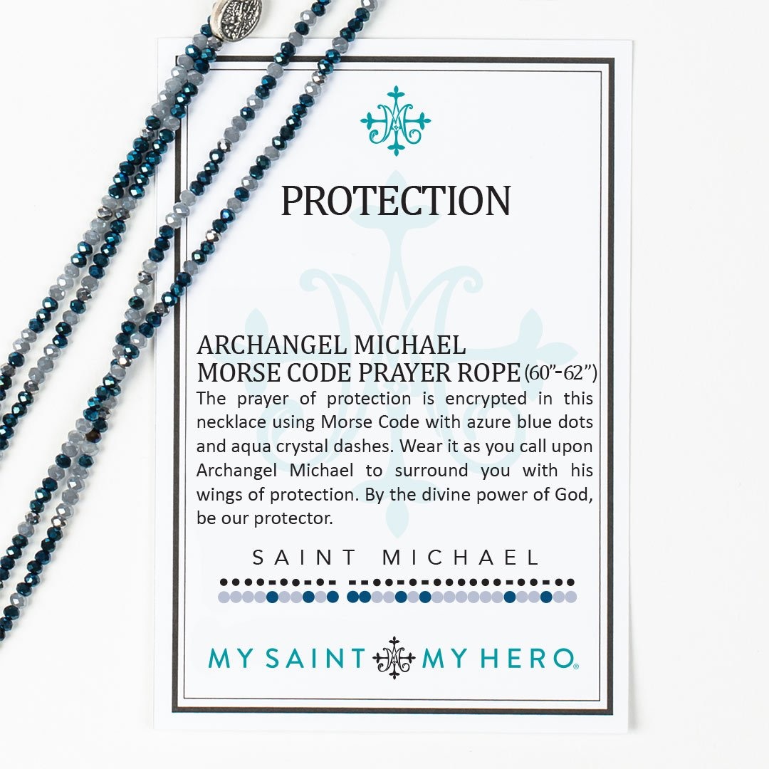 My Saint My Hero Hail Mary Morse Code Rope Necklace - Aqua/Silver