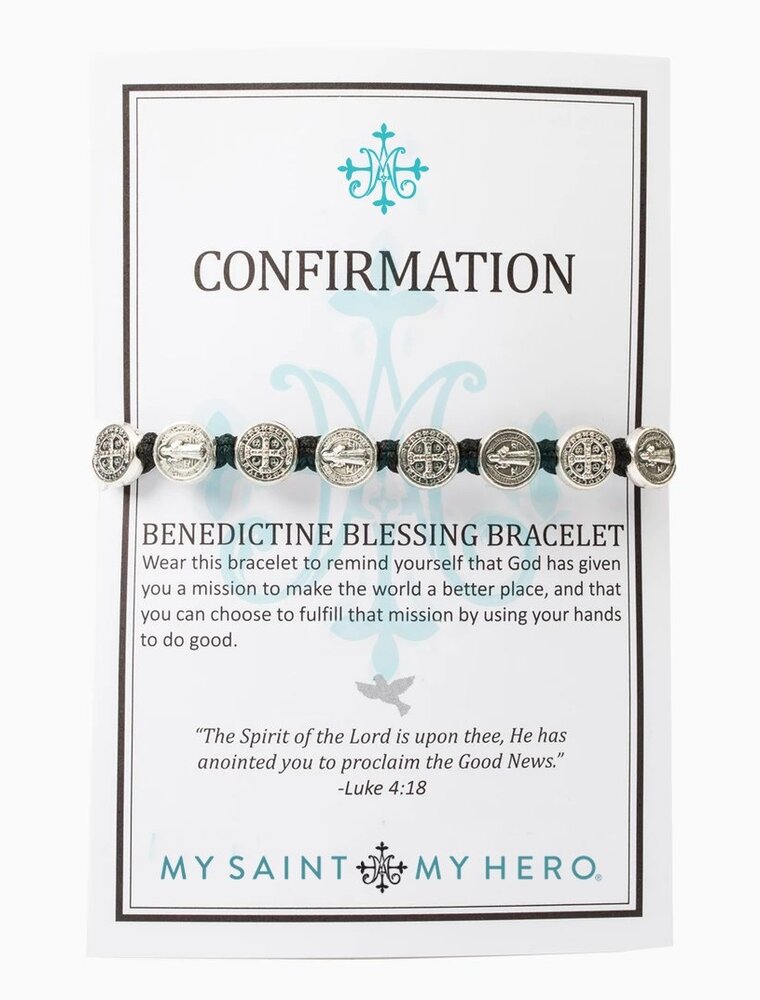 MY SAINT MY HERO Confirmation Blessing Bracelet - Black/Silver