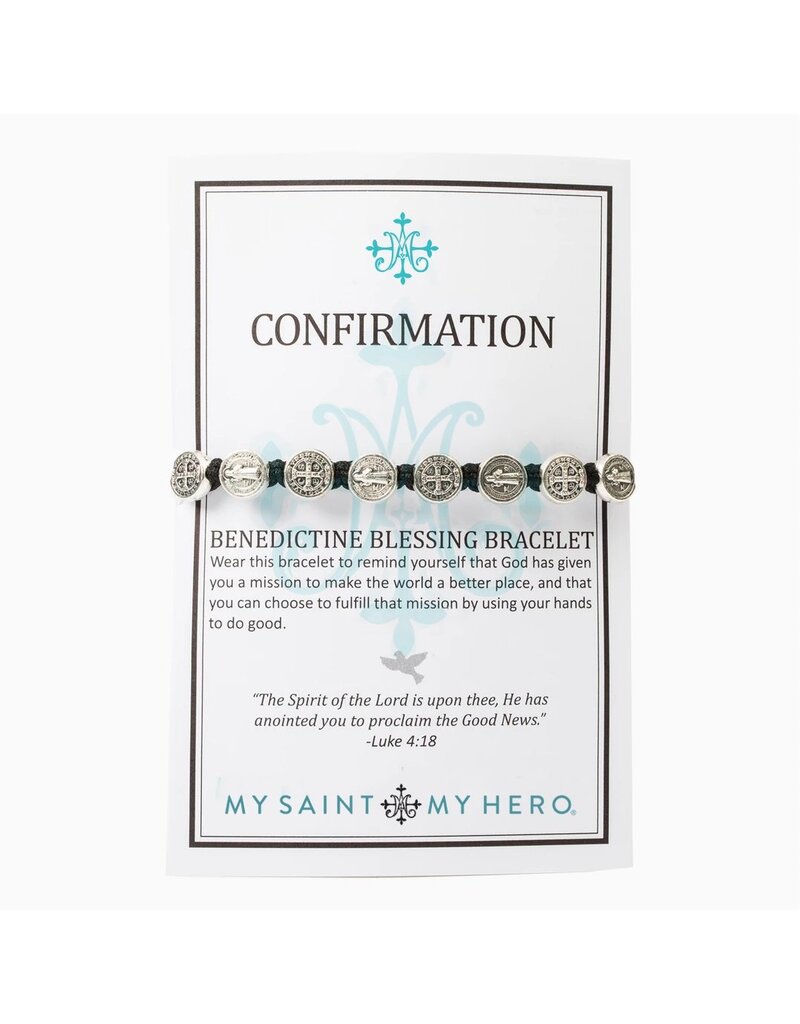 MY SAINT MY HERO Confirmation Blessing Bracelet - Black/Silver