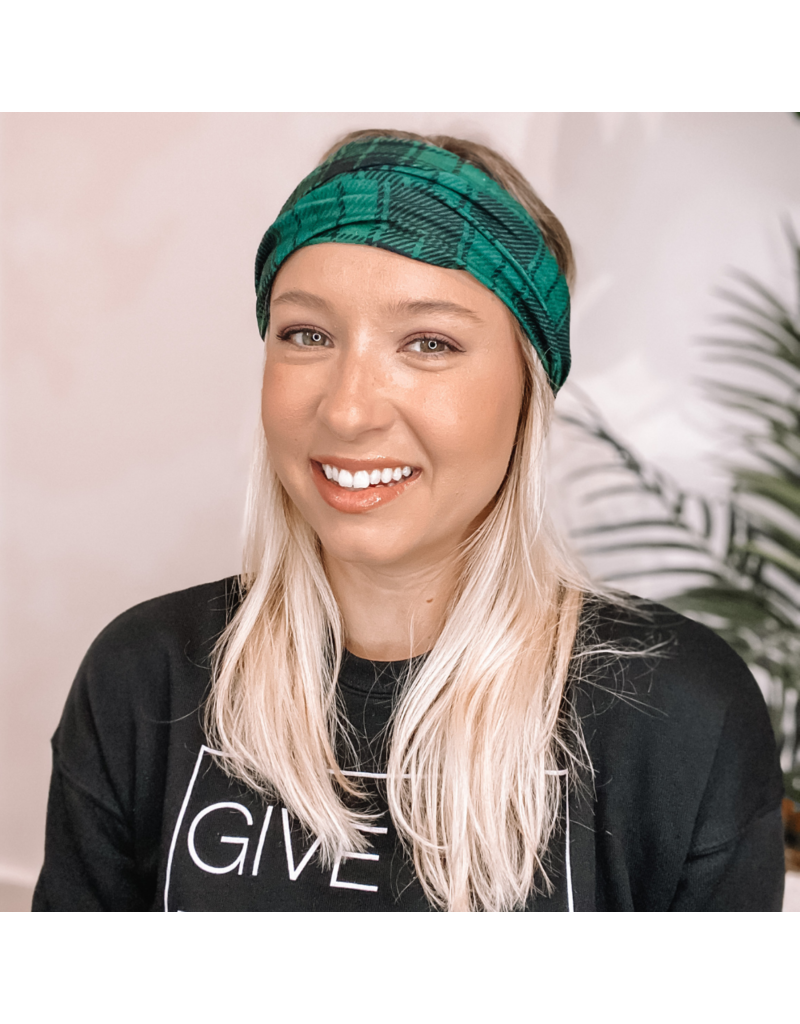 Green Plaid Tube Turban