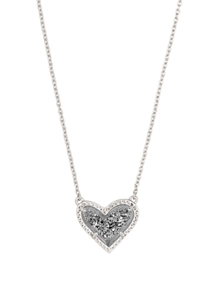 KENDRA SCOTT DESIGN Ari Heart Silver Pendant Necklace in Platinum Drusy