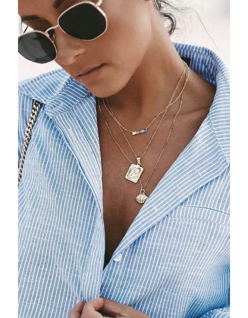 Gold Filled Initial Card Necklace - Letter B