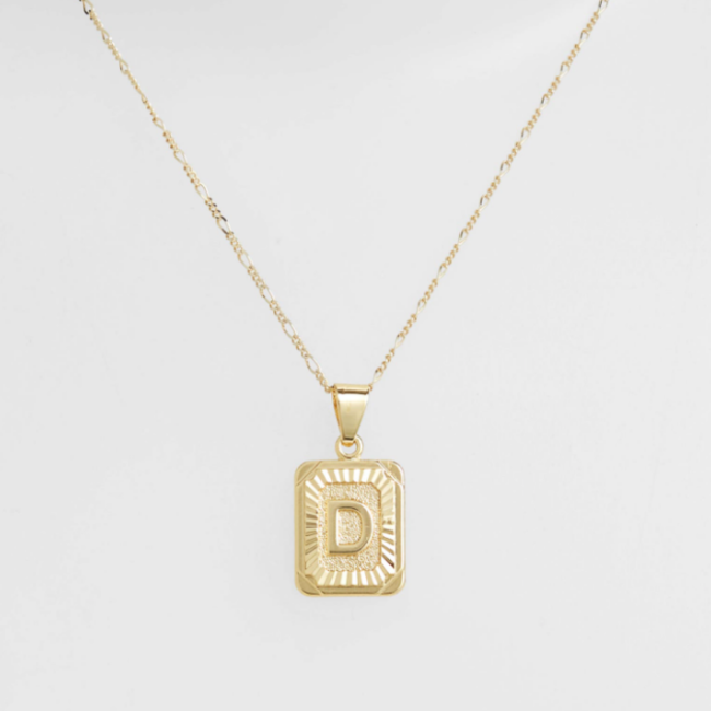 Gold Filled Initial Card Necklace - Letter D