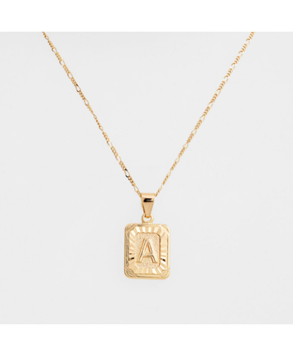 Gold Filled Initial Card Necklace - Letter A