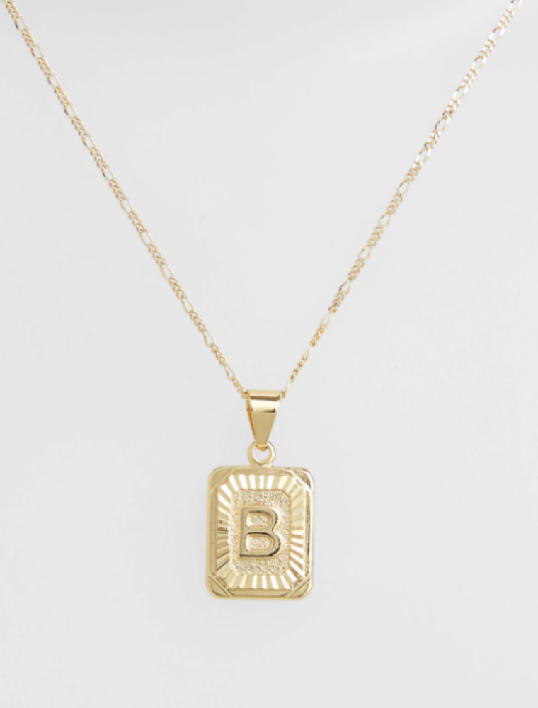 Gold Filled Initial Card Necklace - Letter B