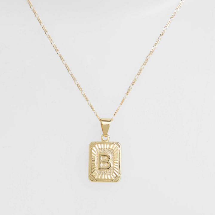 Bracha Gold Filled Initial Card Necklace - Letter B - Her Hide Out