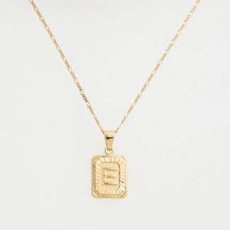BRACHA Gold Filled Initial Card Necklace - Letter E