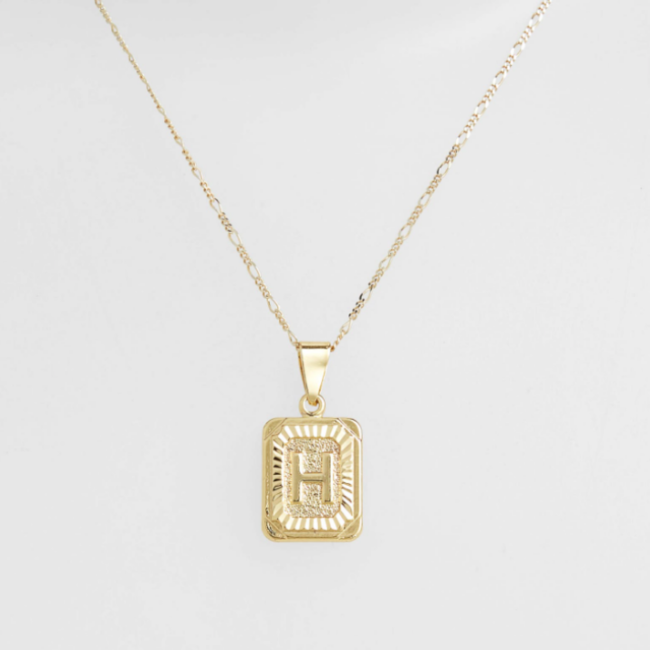 Gold Filled Initial Card Necklace - Letter H