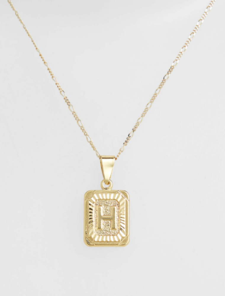 Gold Filled Initial Card Necklace - Letter H