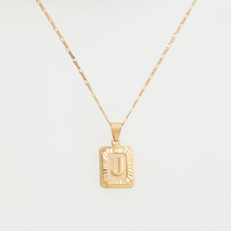 BRACHA Gold Filled Initial Card Necklace - Letter J