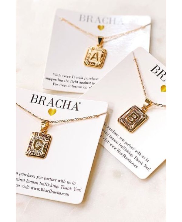 Gold Filled Initial Card Necklace - Letter M