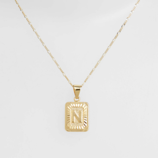 BRACHA Gold Filled Initial Card Necklace - Letter N