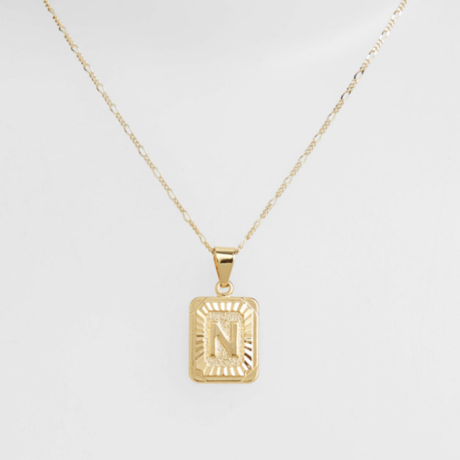 Gold Filled Initial Card Necklace - Letter N