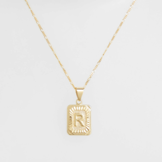 BRACHA Gold Filled Initial Card Necklace - Letter R