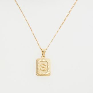 BRACHA Gold Filled Initial Card Necklace - Letter S