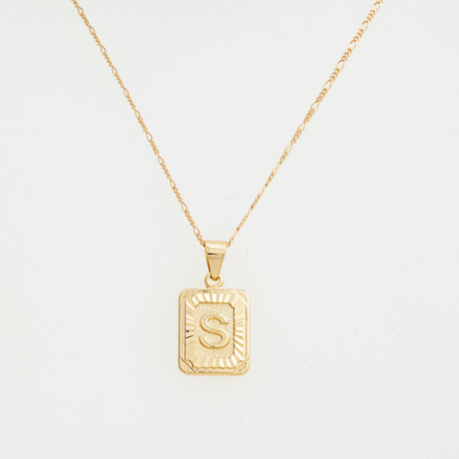 Gold Filled Initial Card Necklace - Letter S