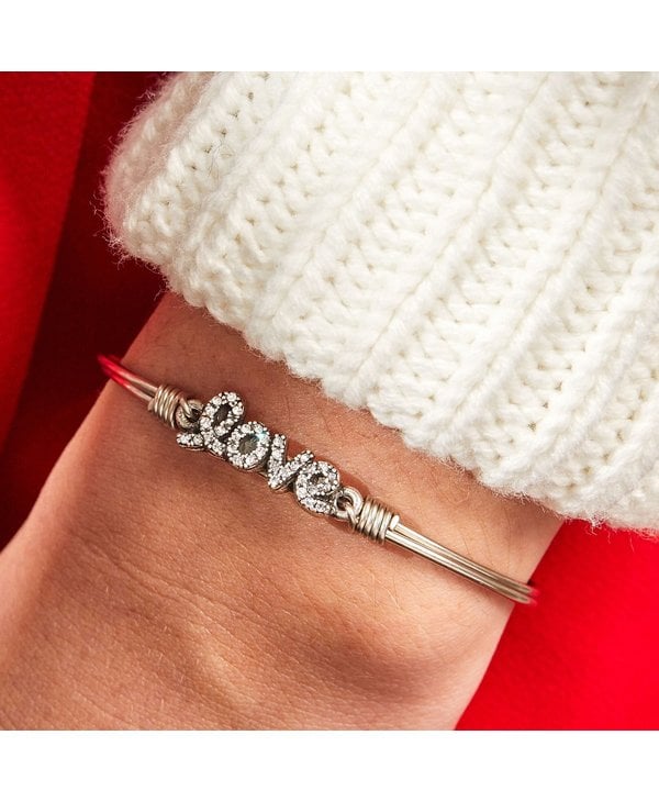 Pave Crystal Love Bangle in Silver