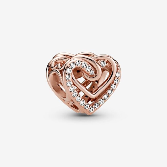 Rose Gold Sparkling Entwined Hearts Charm
