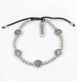 MY SAINT MY HERO Benedictine Birthday Blessing Bracelet - Black/Silver