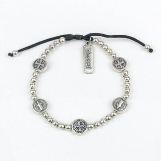 MY SAINT MY HERO Benedictine Birthday Blessing Bracelet - Black/Silver