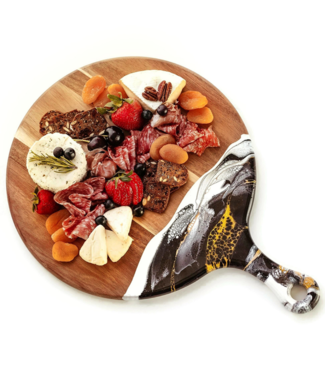 LYNN & LIANA SERVEWARE Round Acacia Cheese Paddle in Black & Gold