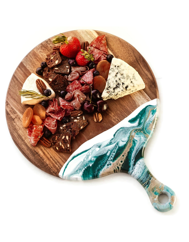 LYNN & LIANA SERVEWARE Round Acacia Cheese Paddle in Emerald Jewel