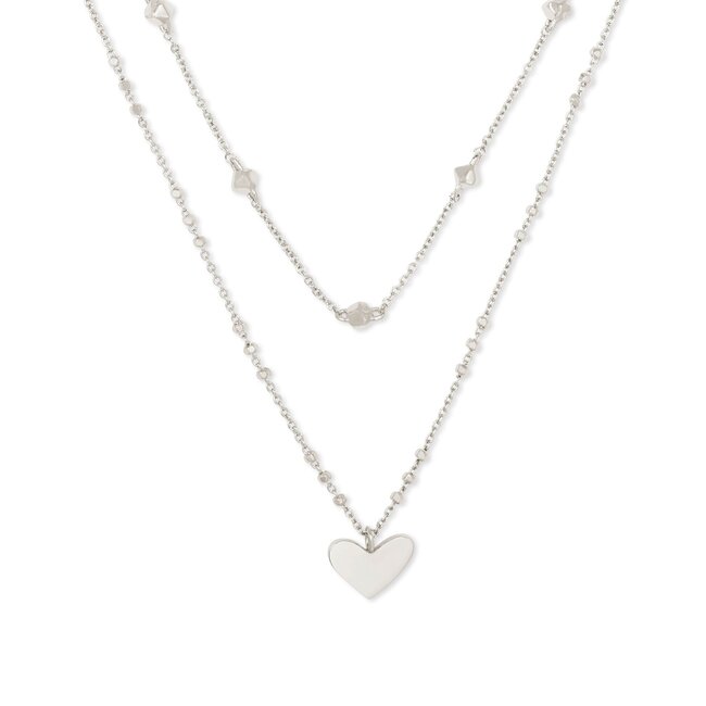 Ari Heart Silver Multi Strand Necklace