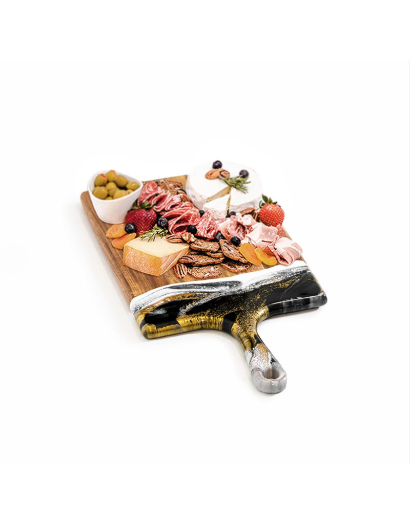 LYNN & LIANA SERVEWARE Large Acacia Cheese Board in Black & Gold