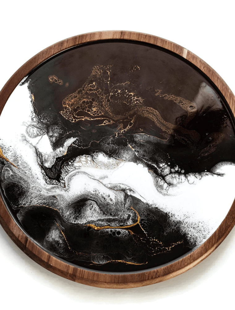 LYNN & LIANA SERVEWARE Acacia Lazy Susan in Black & Gold