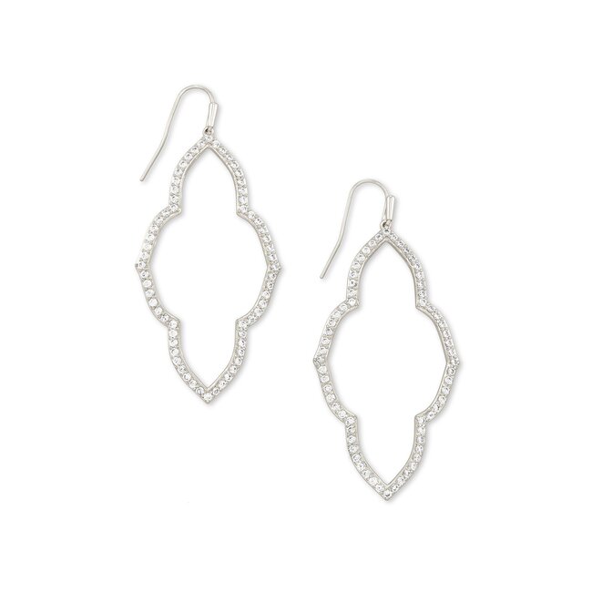 Abbie Silver Open Frame Earrings In White Crystal