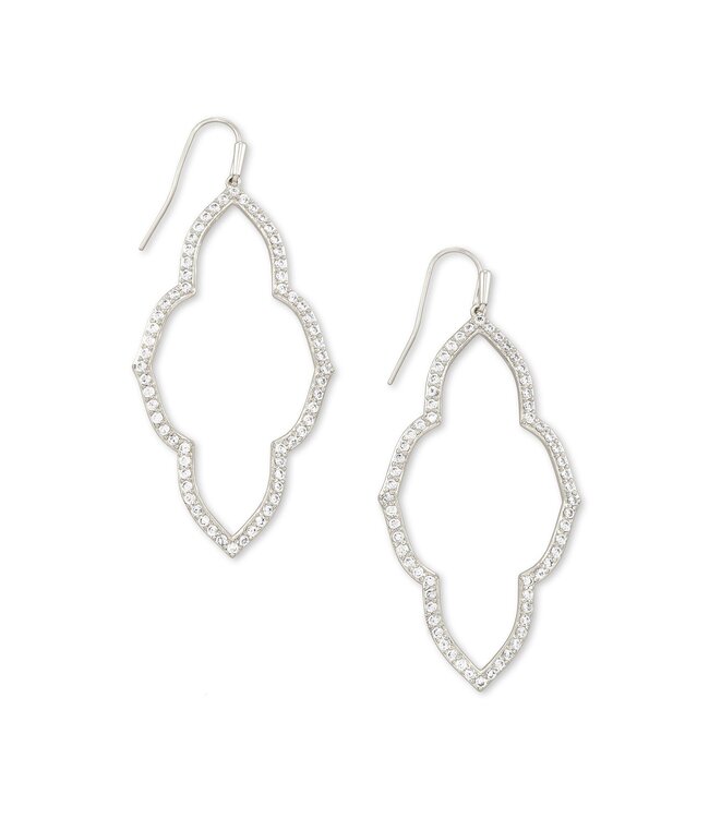 Abbie Silver Open Frame Earrings In White Crystal