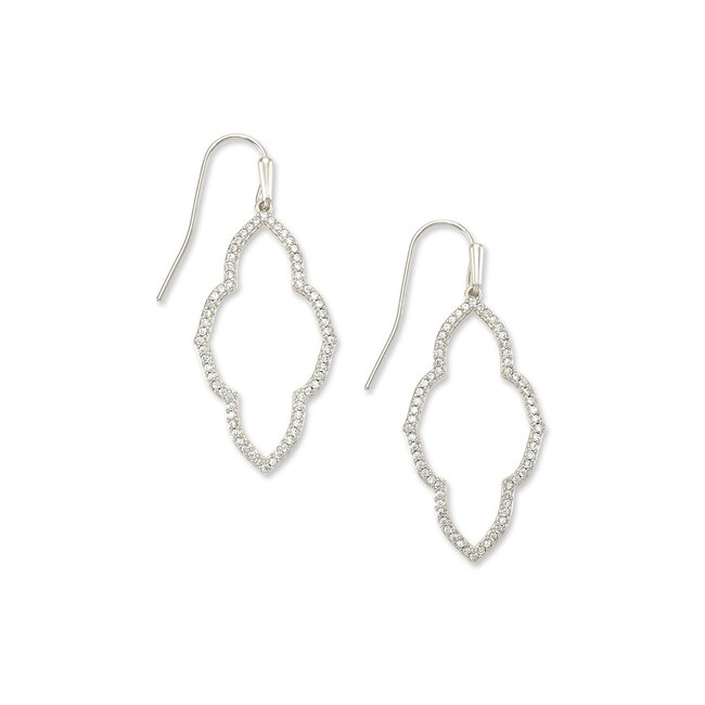 Abbie Silver Small Open Frame Earrings In White Crystal