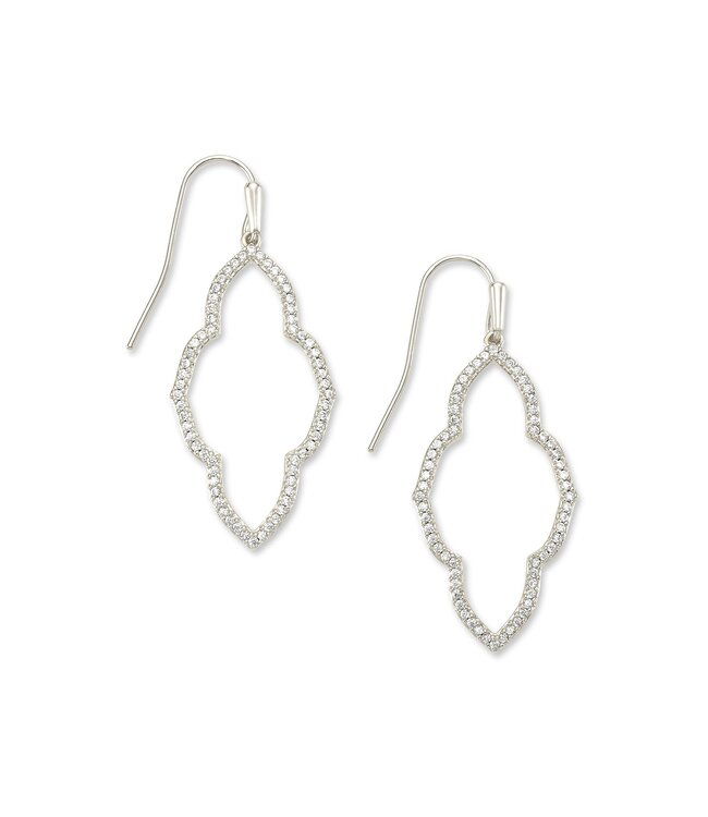 Abbie Silver Small Open Frame Earrings In White Crystal