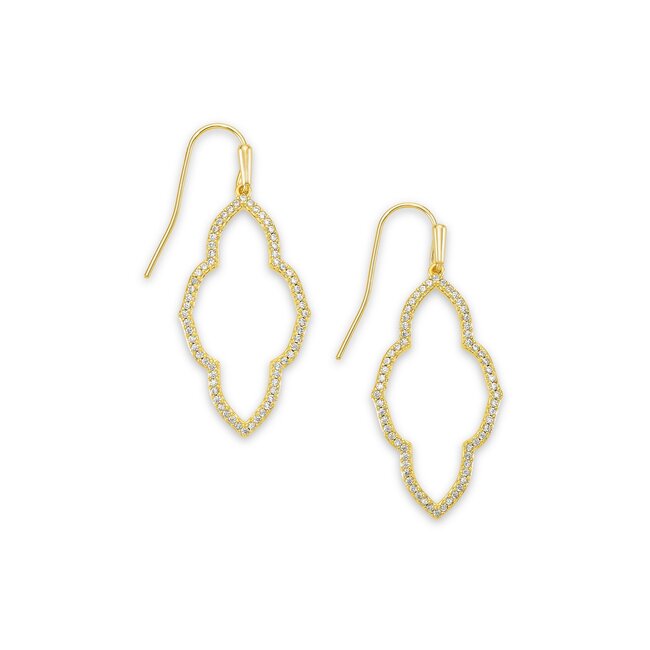 Abbie Small Open Frame Earrings In White Crystal & Gold