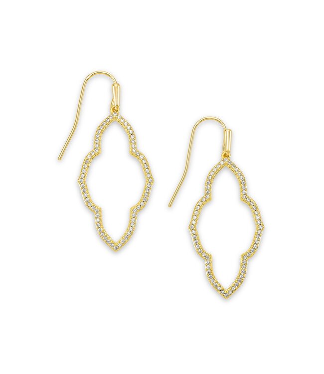 Abbie Small Open Frame Earrings In White Crystal & Gold