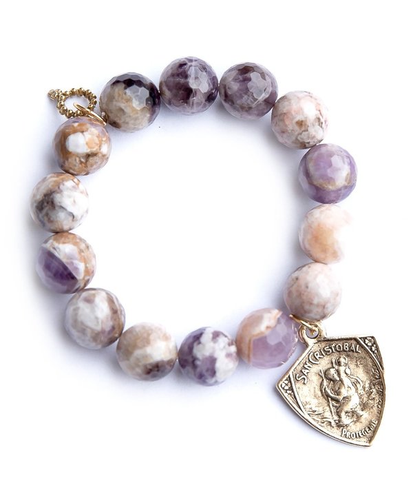 *Exclusive Medal From Jen's Personal Collection* Gold St. Christopher Bracelet in Faceted Amethyst Agate