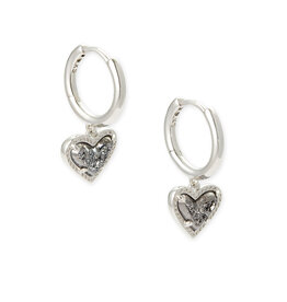 KENDRA SCOTT DESIGN Ari Heart Silver Huggie Earrings in Platinum Drusy