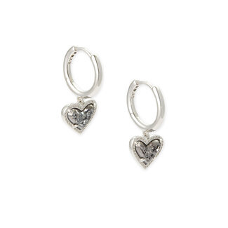 KENDRA SCOTT DESIGN Ari Heart Silver Huggie Earrings in Platinum Drusy