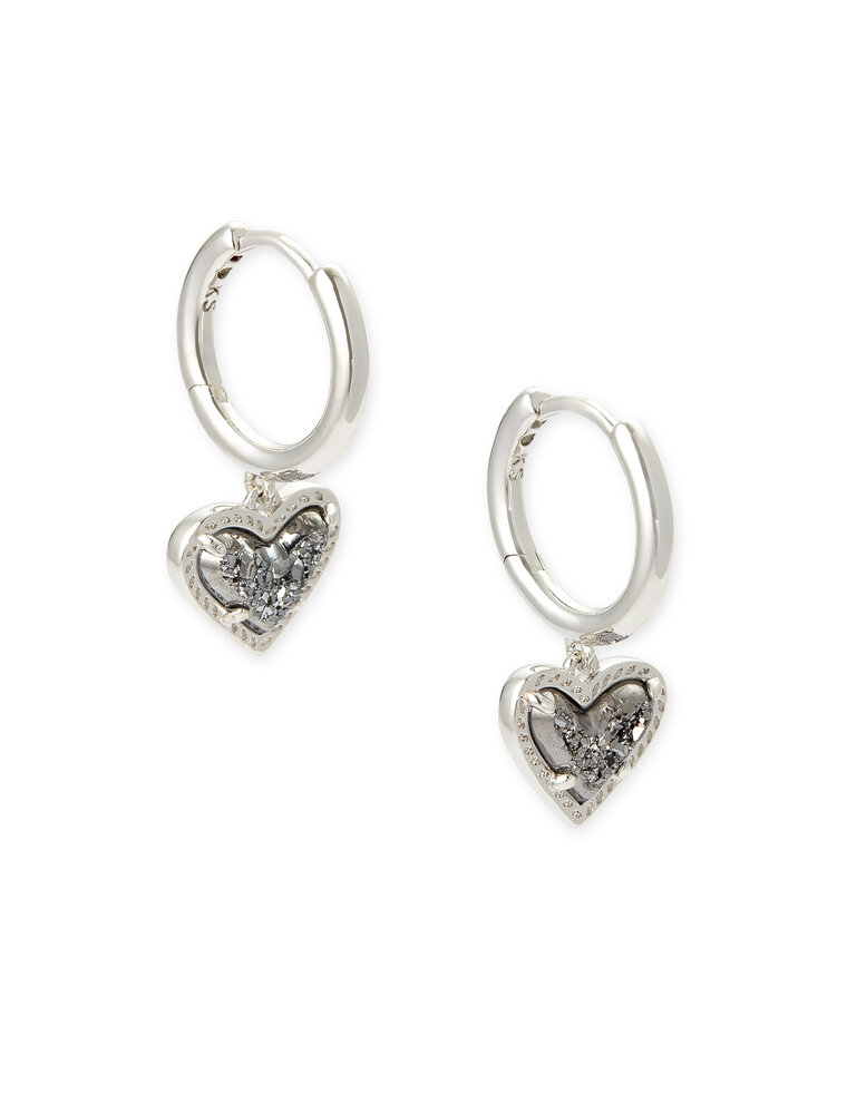 KENDRA SCOTT DESIGN Ari Heart Silver Huggie Earrings in Platinum Drusy